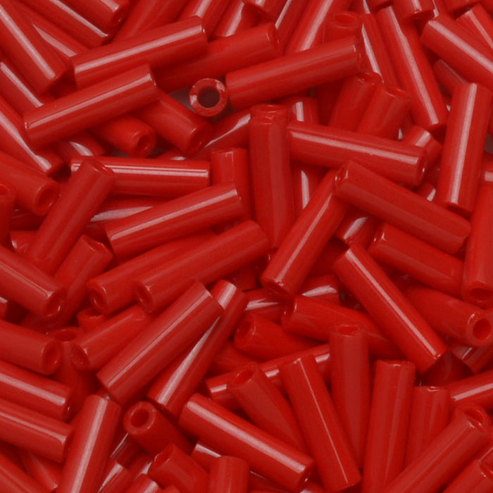 Miyuki Bugle Tube Beads, Cylinder Size #2 6x1.5mm, Opaque Red (17 Grams)