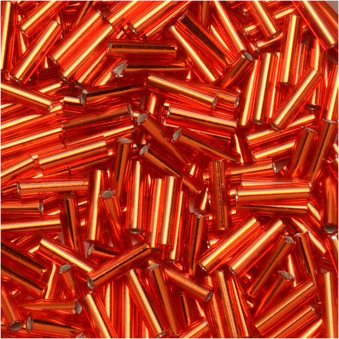 Miyuki Bugle Tube Beads, Cylinder Size #2 6x1.5mm, Silver Lined Red (17 Grams)