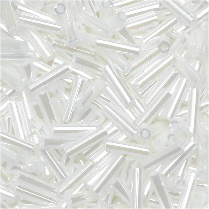 Miyuki Bugle Tube Beads, Cylinder Size #2 6x1.5mm, White Pearl Ceylon (17 Grams)
