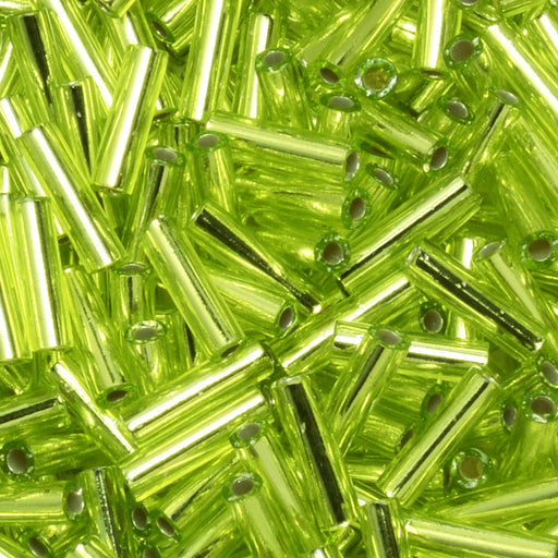 Miyuki Bugle Tube Beads, Cylinder Size #2 6x1.5mm, Silver Lined Chartreuse (17 Grams)