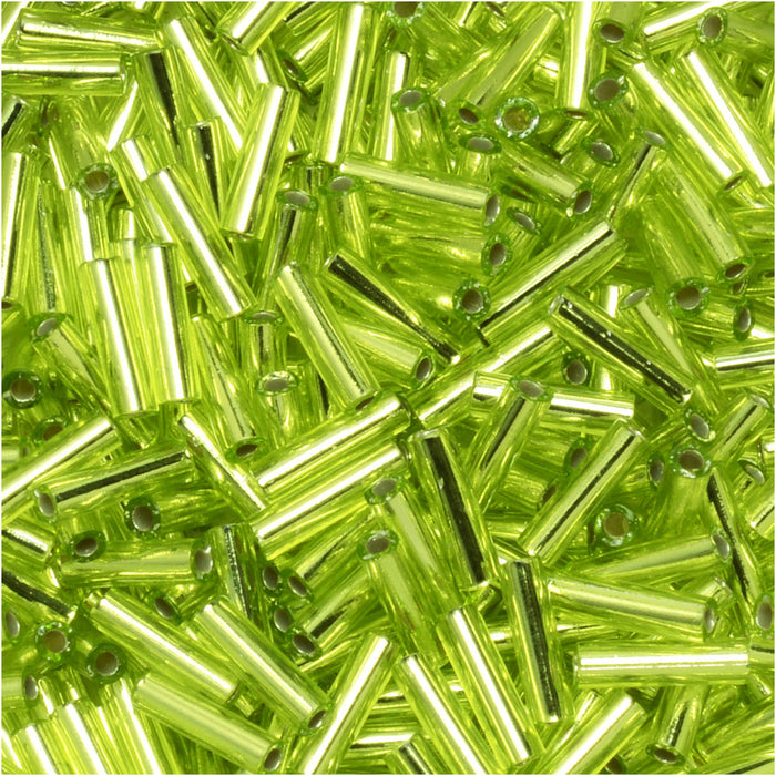 Miyuki Bugle Tube Beads, Cylinder Size #2 6x1.5mm, Silver Lined Chartreuse (17 Grams)