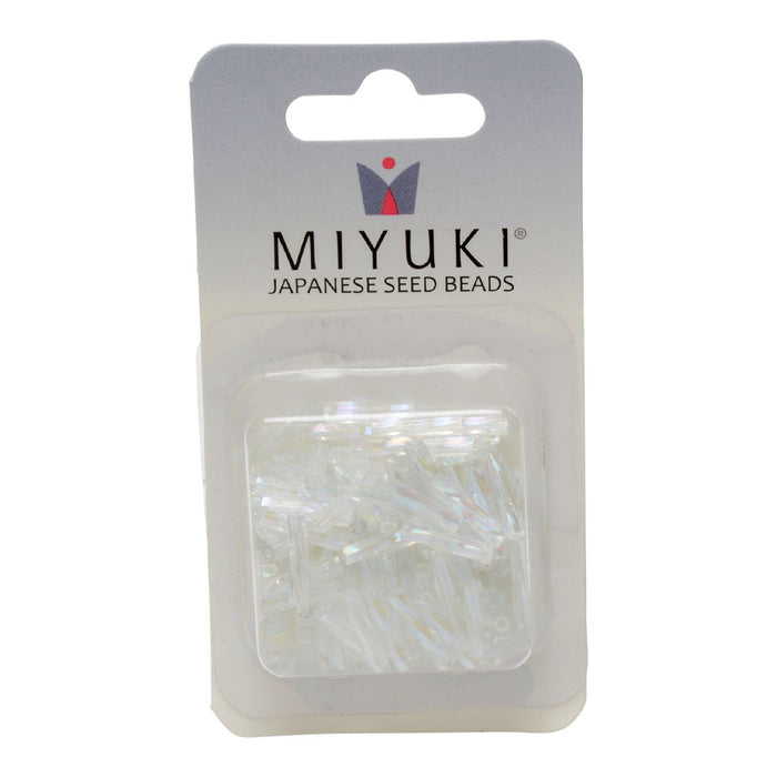 Miyuki Bugle Tube Beads, Twisted Cylinder 12x2.7mm, Crystal AB (13 Grams)