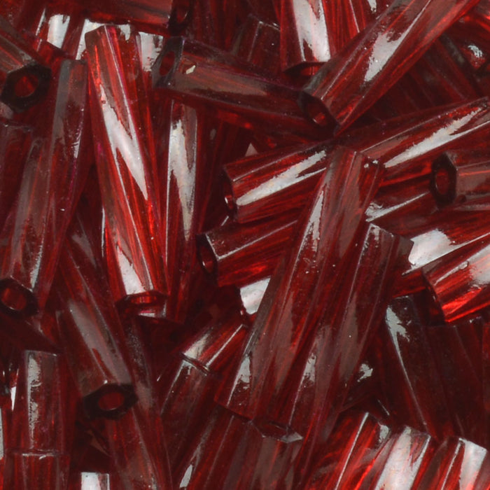 Miyuki Bugle Tube Beads, Twisted Cylinder 12x2.7mm, Dyed Transparent Cranberry (13 Grams)