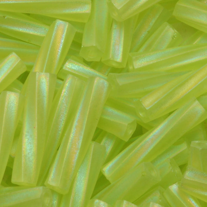 Miyuki Bugle Tube Beads, Twisted Cylinder 12x2.7mm, Matte Transparent Chartreuse AB (13 Grams)