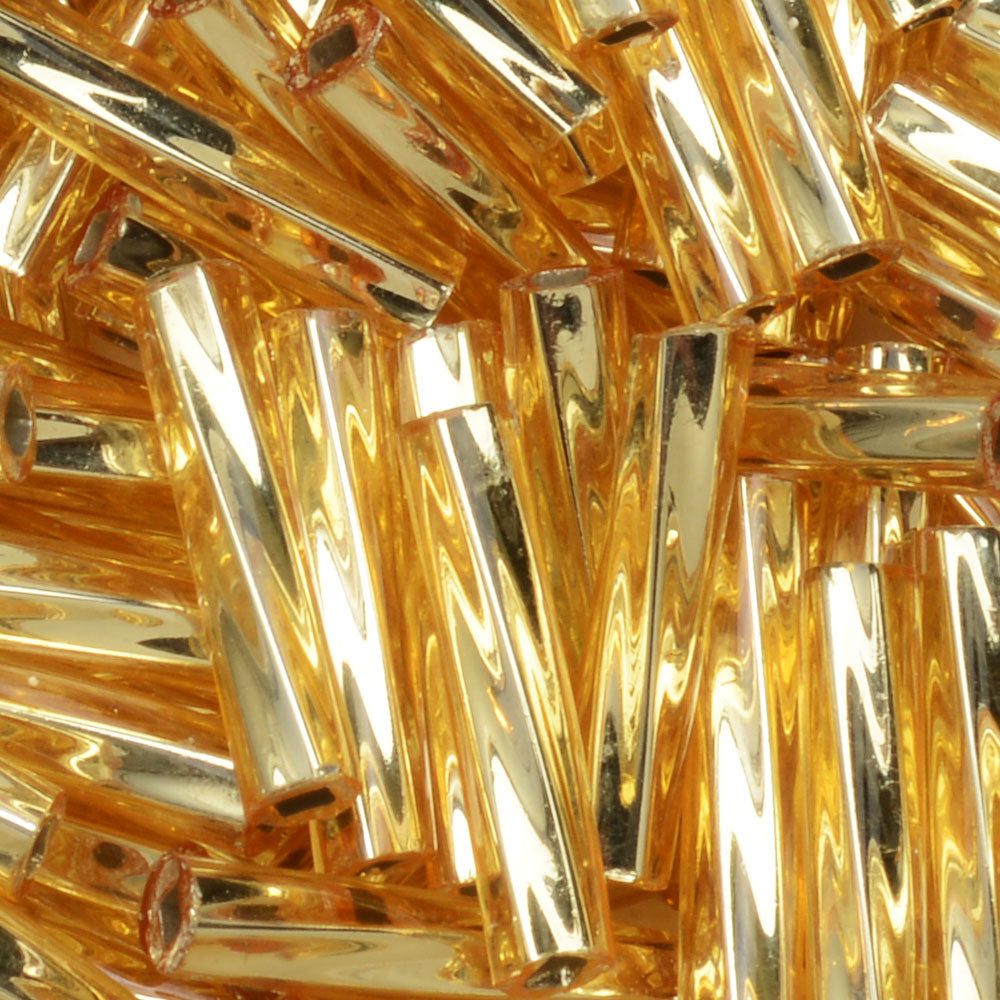Miyuki Bugle Tube Beads, Twisted Cylinder 12x2.7mm, Silver Lined Gold (13 Grams)