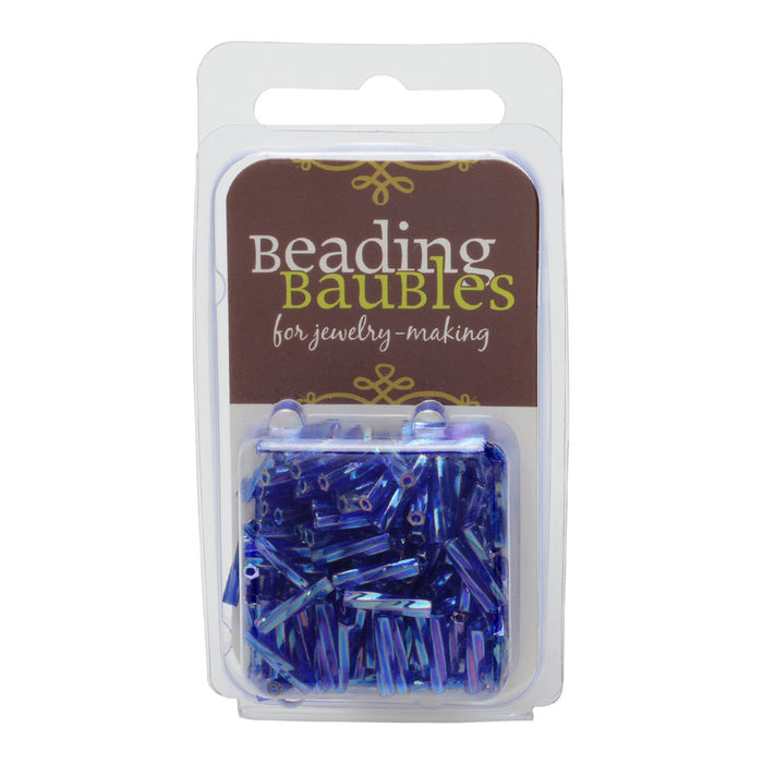 Miyuki Bugle Tube Beads, Twisted Cylinder 12x2.7mm, Transparent Cobalt AB (13 Grams)