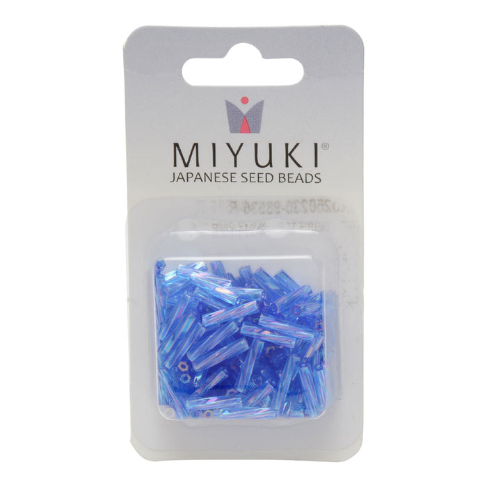 Miyuki Bugle Tube Beads, Twisted Cylinder 12x2.7mm, Transparent Sapphire AB (13 Grams)