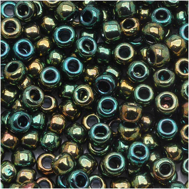 Toho Round Seed Beads 6/0 #507 'Higher Metallic Iris Green' 8g