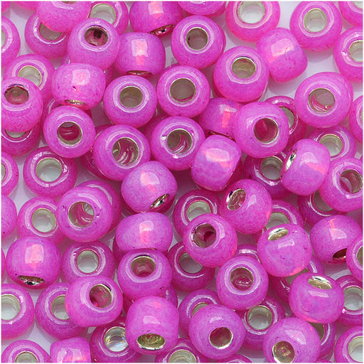 Toho Round Seed Beads 6/0 #2107 - Silver Lined Milky Hot Pink (8 Grams)