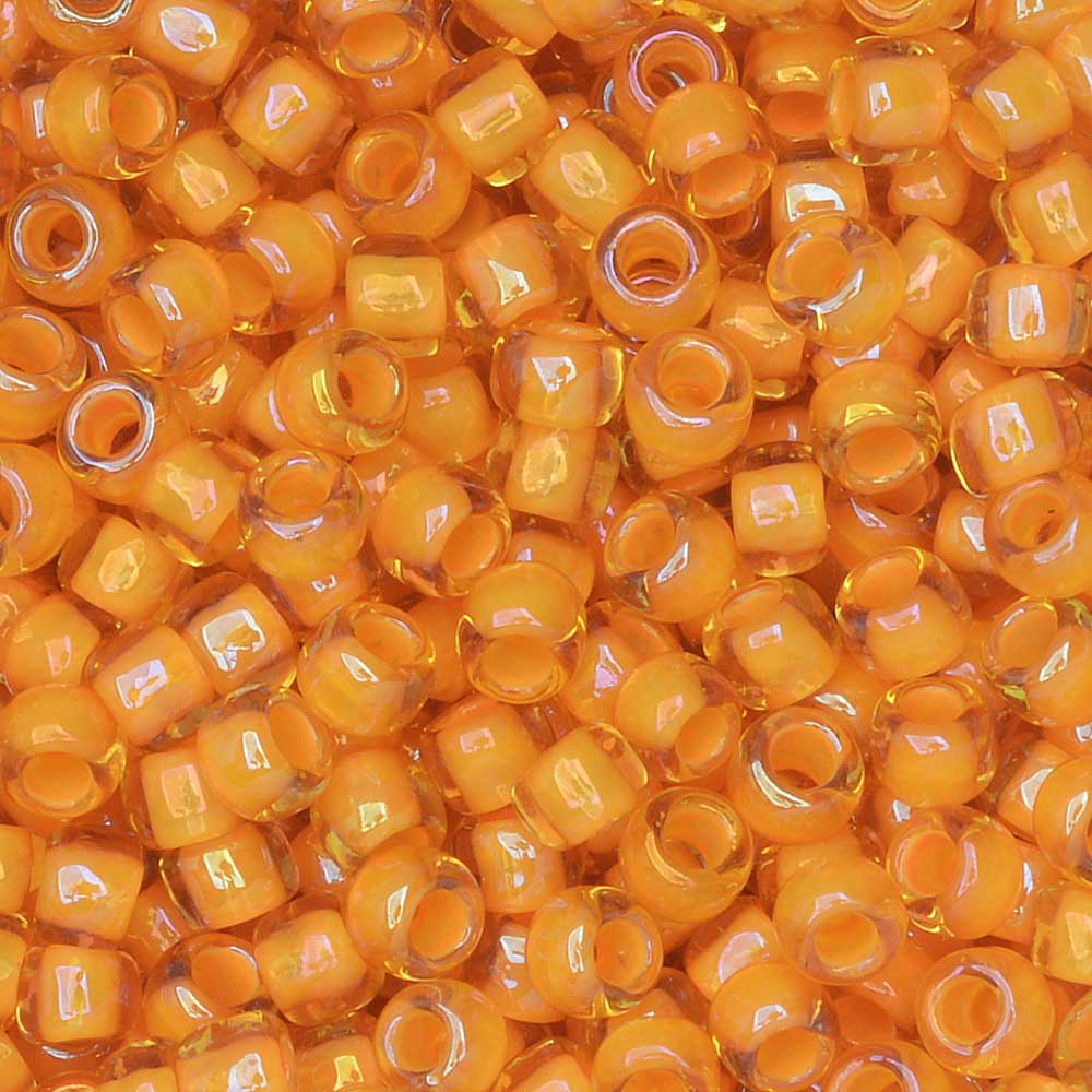Toho Seed Beads, Round 8/0 #950 'Jonquil/Burnt Orange Lined' (8 Grams)