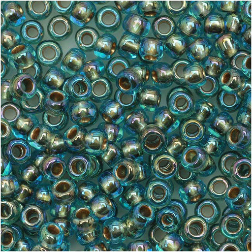 Toho Round Seed Beads 8/0 995 'Gold Lined Rainbow Aqua' 8 Gram Tube