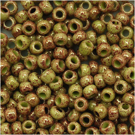 Toho Round Seed Beads 8/0 1209 'Marbled Opaque Avocado/Pink' 8 Gram Tube