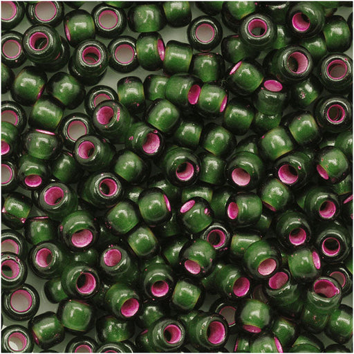 Toho Round Seed Beads 8/0 2204 'Silver Lined Frosted Olivine Pink Lined'  8 Gram Tube