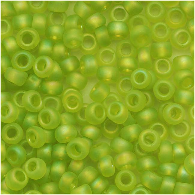 Toho Round Seed Beads 8/0 164F 'Transparent Rainbow Frosted Lime Green' 8 Gram Tube