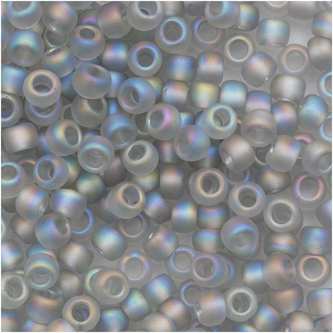 Toho Round Seed Beads 8/0 176AF 'Transparent Rainbow Frosted Black Diamond' 8 Gram Tube