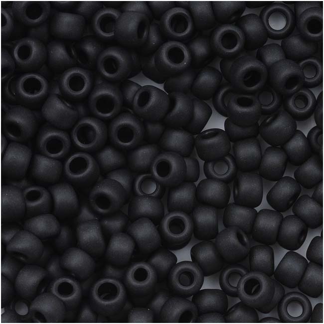 Toho Round Seed Beads 8/0 49F 'Opaque Frosted Jet' 8 Gram Tube