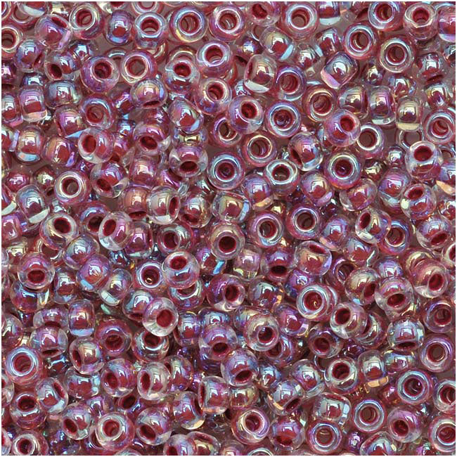 Toho Round Seed Beads 11/0 771 'Rainbow Crystal/Strawberry Lined' 8 Gram Tube