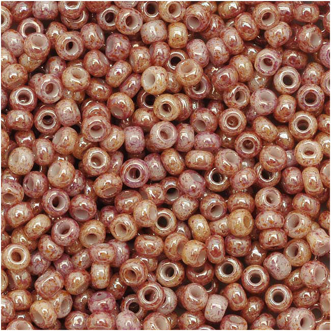 Toho Round Seed Beads 11/0 1201 'Marbled Opaque Beige/Pink' 8 Gram Tube