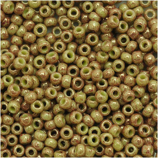 Toho Round Seed Beads 11/0 1209 'Marbled Opaque Avocado/Pink' 8 Gram Tube