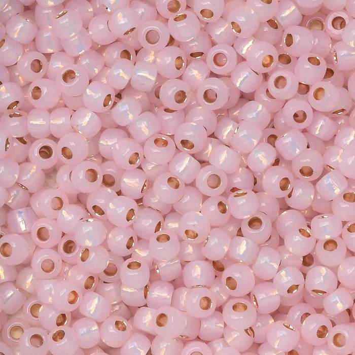Toho Seed Beads, Round 11/0 #PF2120 'PermaFinish Silver Lined Milky Soft Pink' (8 Grams)