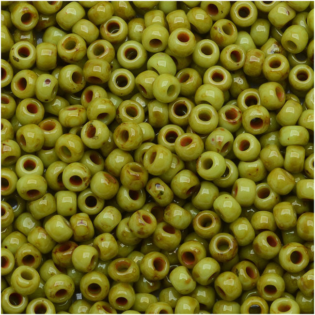Toho Round Seed Beads 11/0 #Y310 - Hybrid Sour Apple Picasso (8 Grams)