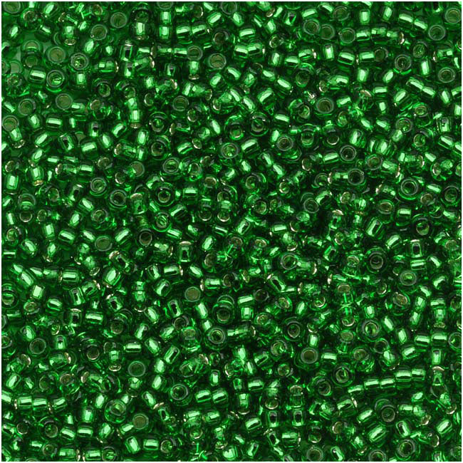 Toho Round Seed Beads 15/0 #27B 'Silver Lined Grass Green' 8g