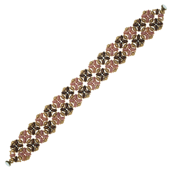 SuperDuo Blooms Bracelet - Pink/Bronze - Exclusive Beadaholique Jewelry Kit