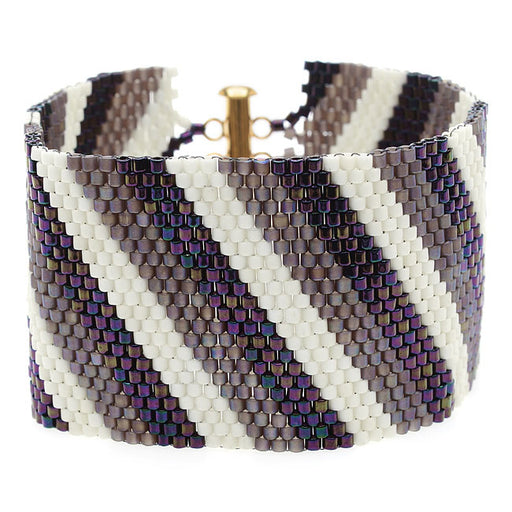 Diagonal Striped Peyote Bracelet, Prpl/Crm, Exclusive Beadaholique Jewelry Kit