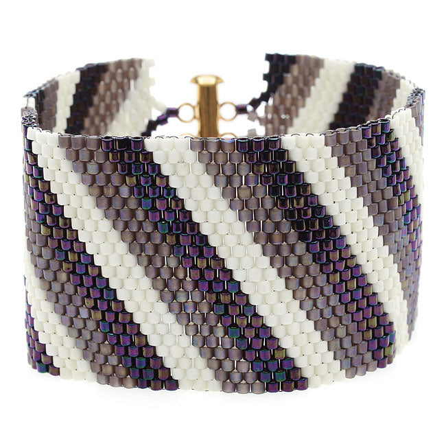 Diagonal Striped Peyote Bracelet, Prpl/Crm, Exclusive Beadaholique Jewelry Kit