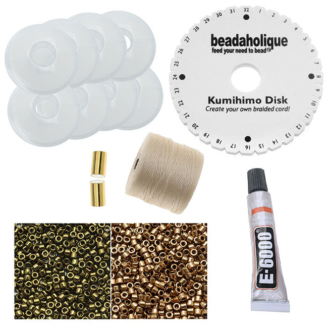 Beaded Kumihimo Wrap Bracelet Kit-Brnz/Grn - Exclusive Beadaholique Jewelry Kit