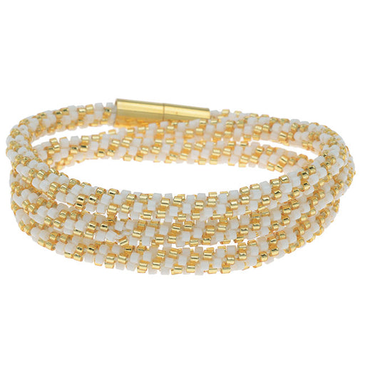 Beaded Kumihimo Wrap Bracelet Kit-Gold/Wht - Exclusive Beadaholique Jewelry Kit