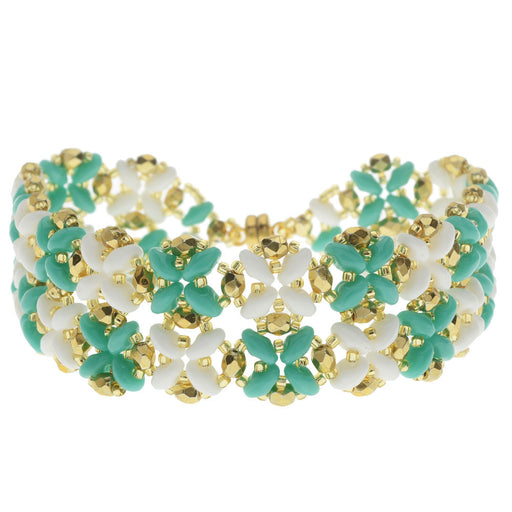 SuperDuo Blooms Bracelet - Turquoise/White - Exclusive Beadaholique Jewelry Kit