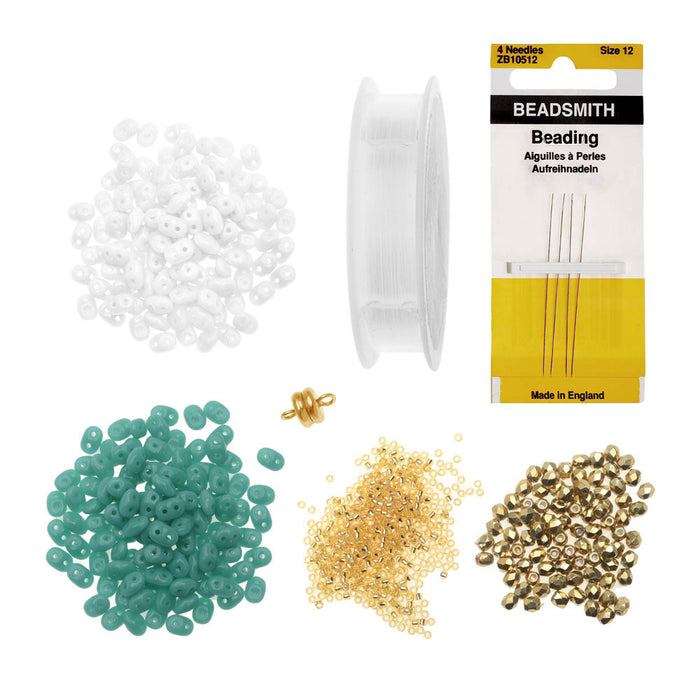 SuperDuo Blooms Bracelet - Turquoise/White - Exclusive Beadaholique Jewelry Kit
