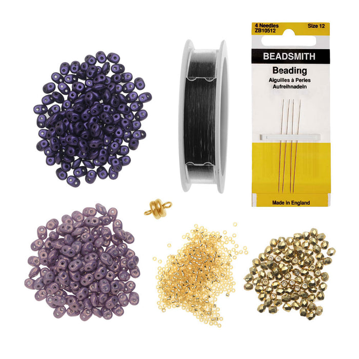 SuperDuo Blooms Bracelet  - Purple - Exclusive Beadaholique Jewelry Kit