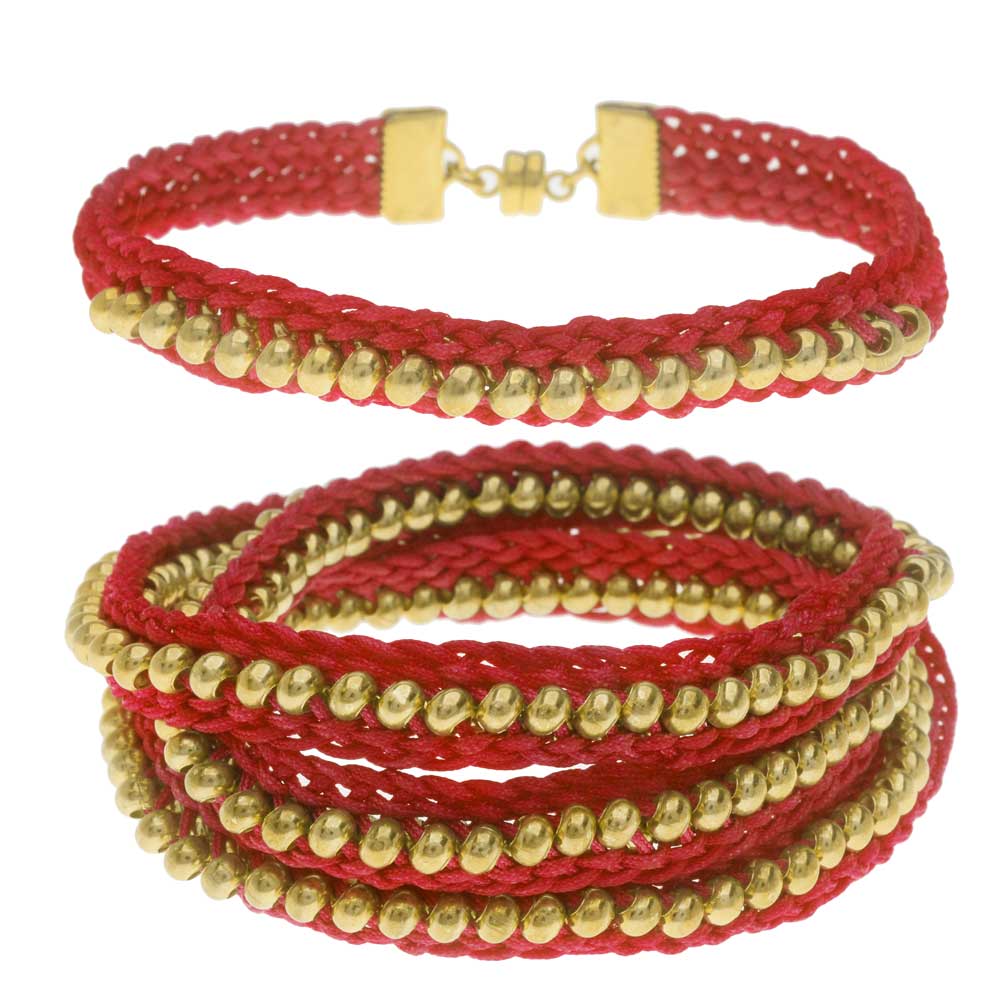 Beaded Flat Kumihimo Bracelet Set Red/Gold Exclusive Beadaholique