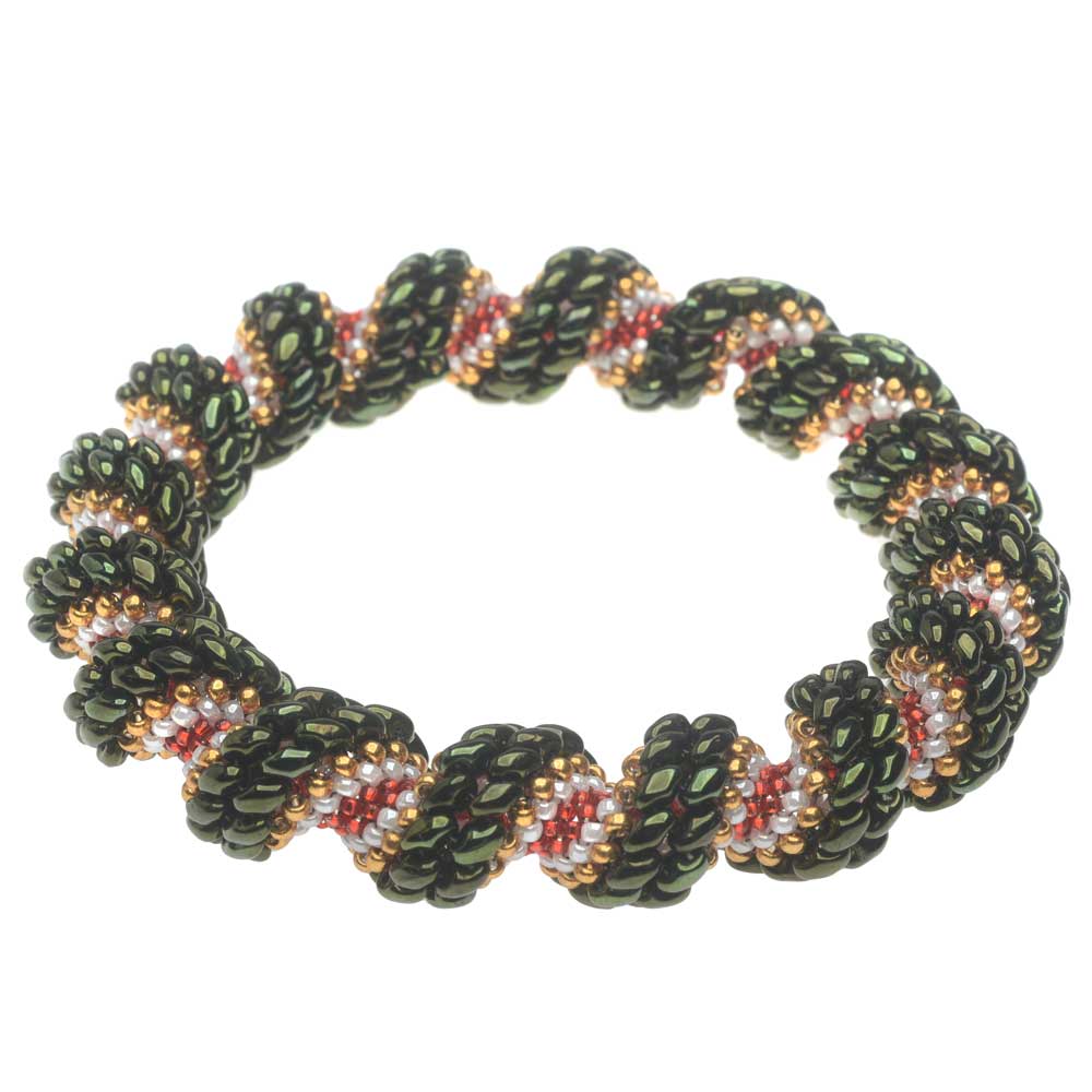 NEW! Right Angle Weave Glass Bead Bracelet Kit (Green & Peach)