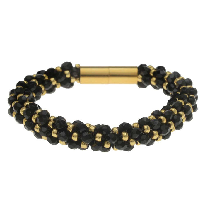 Deluxe Spiral Beaded Kumihimo Bracelet - Black and Gold - Exclusive Beadaholique Jewelry Kit