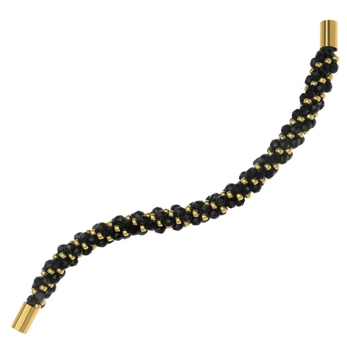 Deluxe Spiral Beaded Kumihimo Bracelet - Black and Gold - Exclusive Beadaholique Jewelry Kit