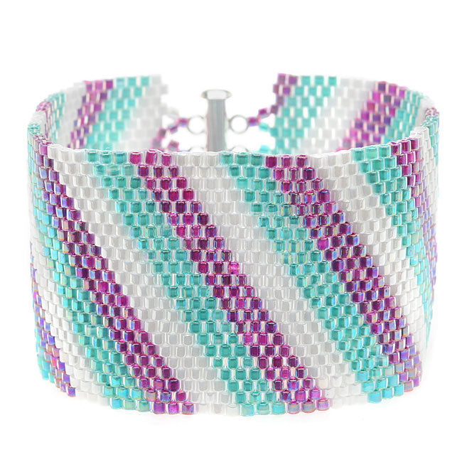 Diagonal Striped Peyote Bracelet, Prpl/Aq, Exclusive Beadaholique Jewelry Kit