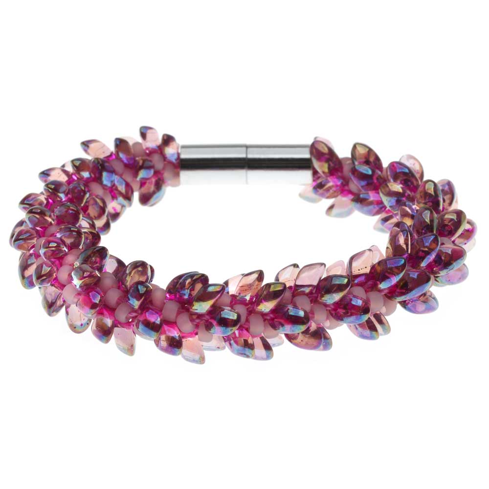 Deluxe Beaded Kumihimo Bracelet, Pink Iris, Exclusive Beadaholique Jew