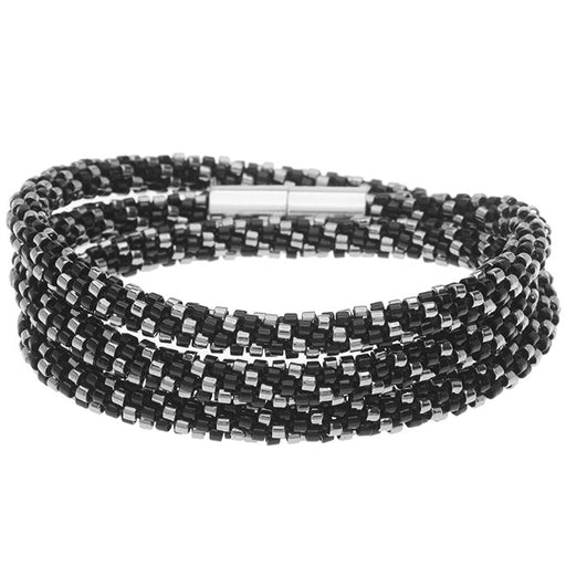 Beaded Kumihimo Wrap Bracelet Kit-Blk/Slv - Exclusive Beadaholique Jewelry Kit