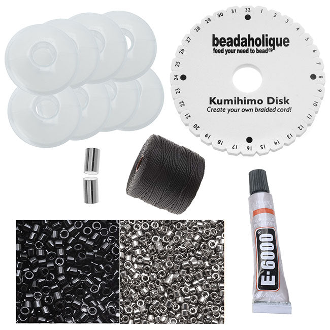 Beaded Kumihimo Wrap Bracelet Kit-Blk/Slv - Exclusive Beadaholique Jewelry Kit