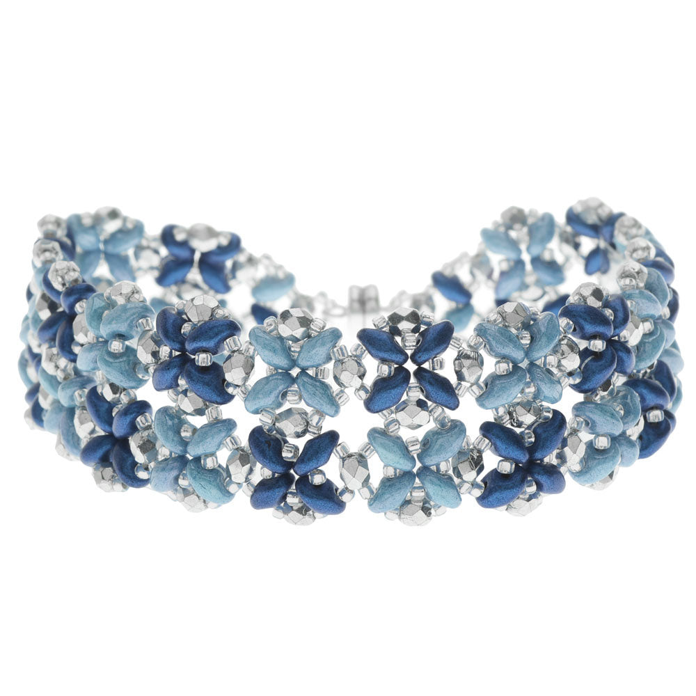 SuperDuo Blooms Bracelet - Blue - Exclusive Beadaholique Jewelry Kit