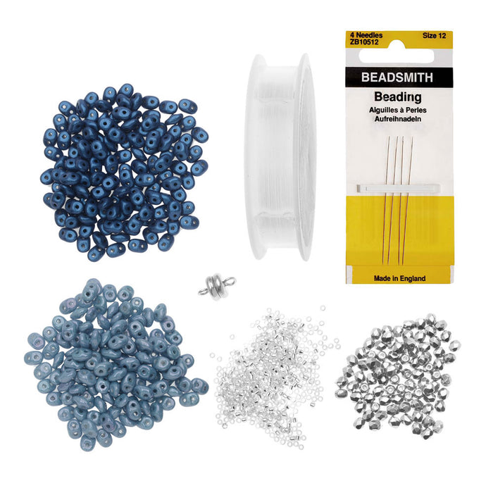 SuperDuo Blooms Bracelet - Blue - Exclusive Beadaholique Jewelry Kit