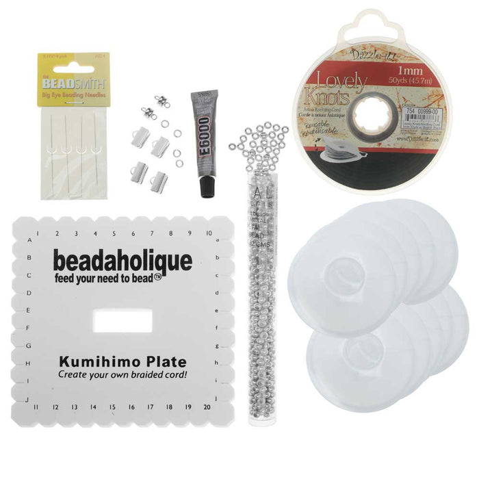 Beaded Flat Kumihimo Bracelet Set - Black/Silver - Exclusive Beadaholique Jewelry Kit