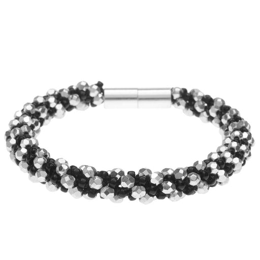 Deluxe Spiral Beaded Kumihimo Bracelet - Black and Silver  - Exclusive Beadaholique Jewelry Kit
