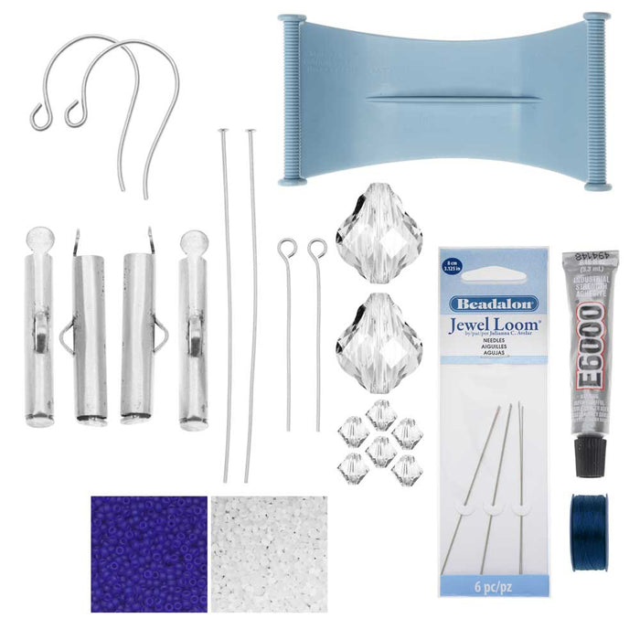 Loom Statement Earring Kit - Blue and White Sweater - Exclusive Beadaholique Jewelry Kit