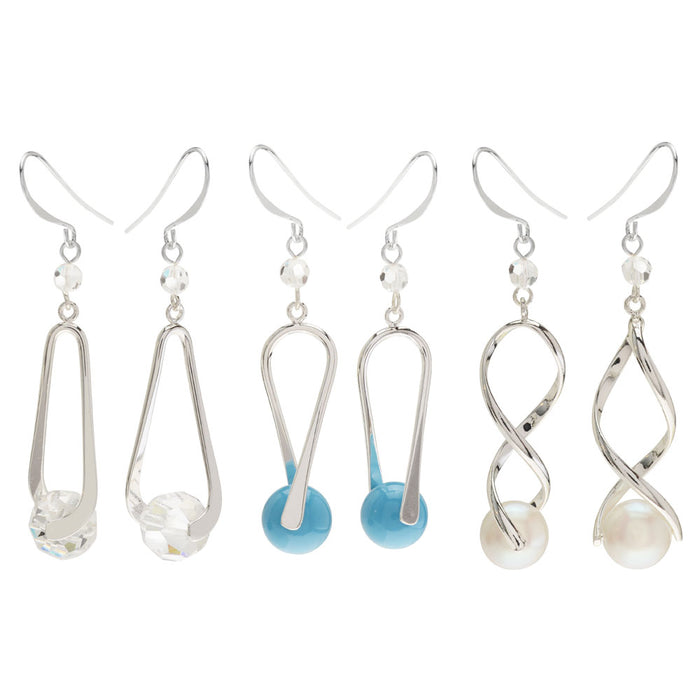 Audrey Earring Trio in Aqua Skies featuring Preciosa Crystals and Pearls - Exclusive Beadaholique Jewelry Kit
