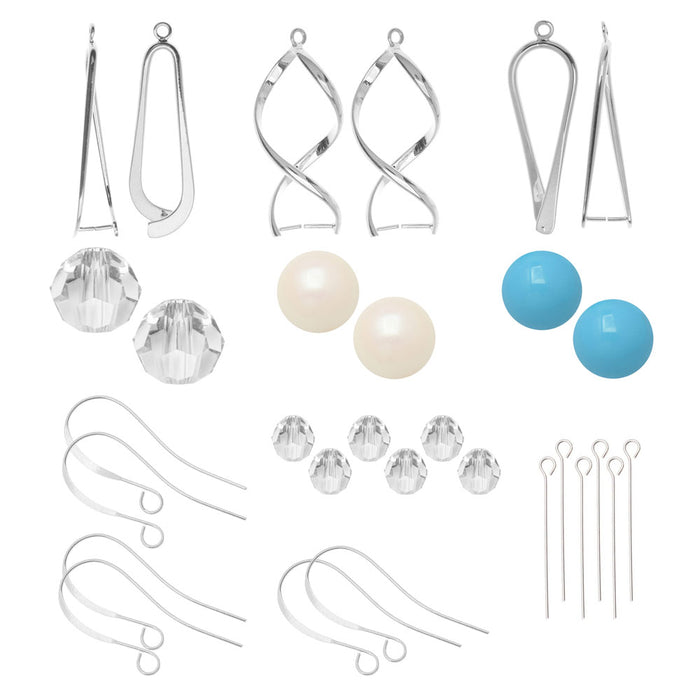 Audrey Earring Trio in Aqua Skies featuring Preciosa Crystals and Pearls - Exclusive Beadaholique Jewelry Kit