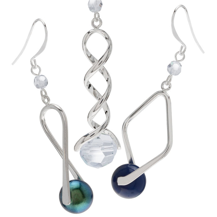 Audrey Earring Trio in Navy Lagoons featuring Preciosa Crystals and Pearls - Exclusive Beadaholique Jewelry Kit